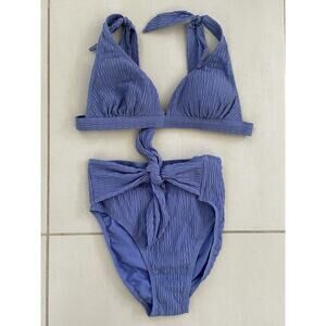 Jessica Simpson Swim Bikini Seersucker Textured High Waist Swimsuit